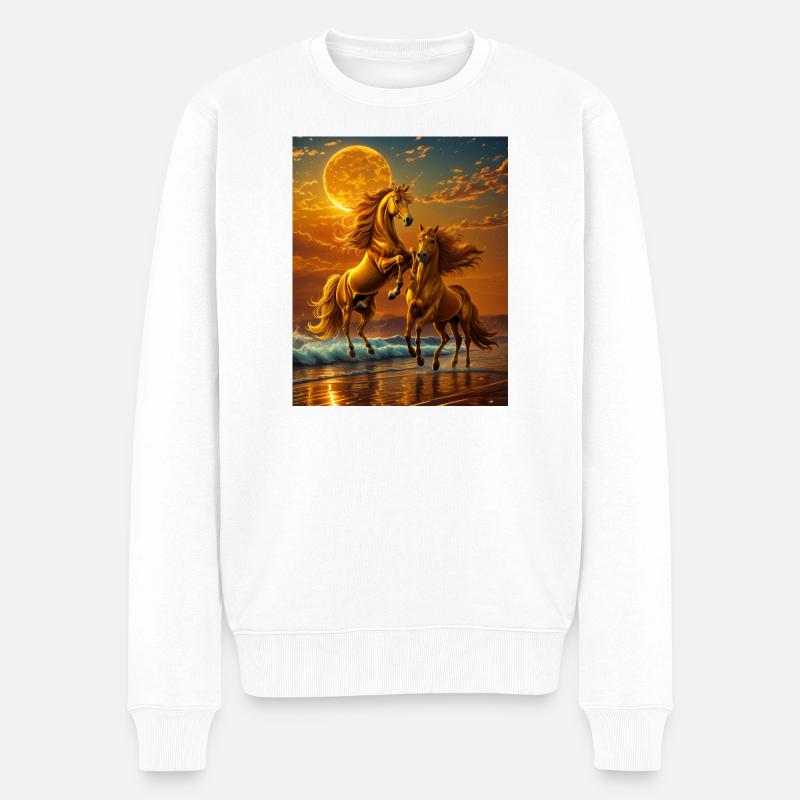 Mondlichthufe am Abendmeer - Männer Premium Bio Pullover - Weiß