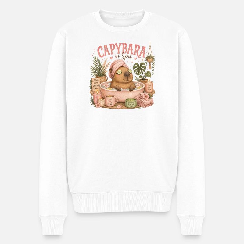 Capybara Spa Auszeit - Männer Premium Bio Pullover - Weiß