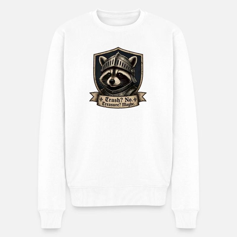 Ritter-Raccoon Schilddesign - Männer Premium Bio Pullover - Weiß