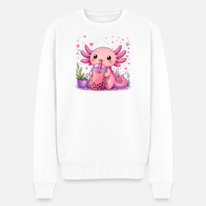 Axolot rose avec bubble tea - Pull Premium bio Homme - blanc