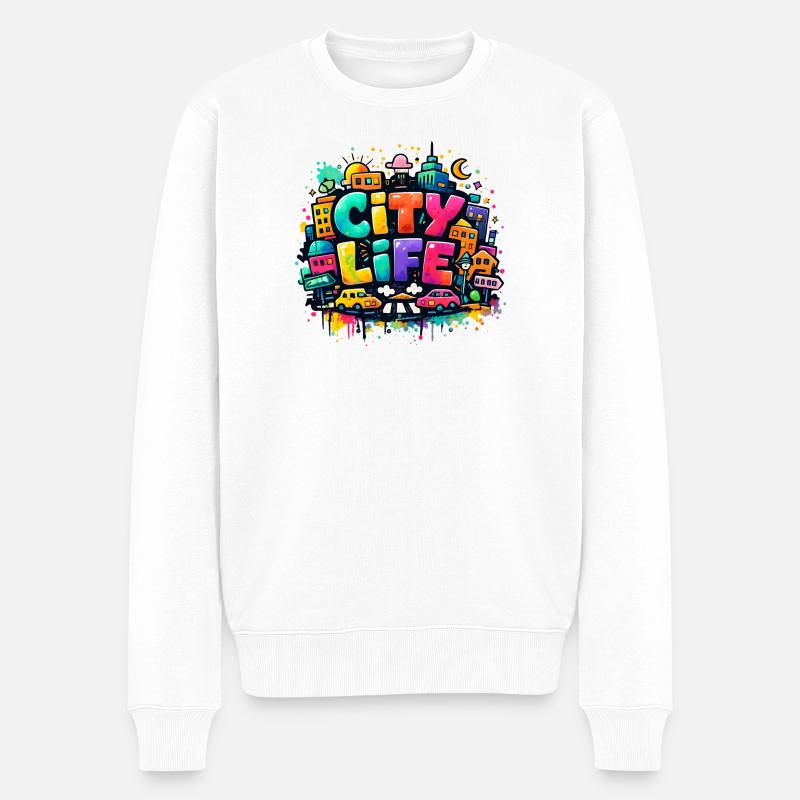 City_Life - Männer Premium Bio Pullover - Weiß