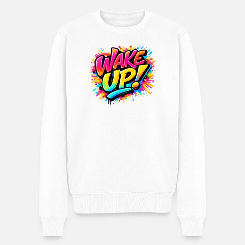 Wake_Up - Männer Premium Bio Pullover - Weiß