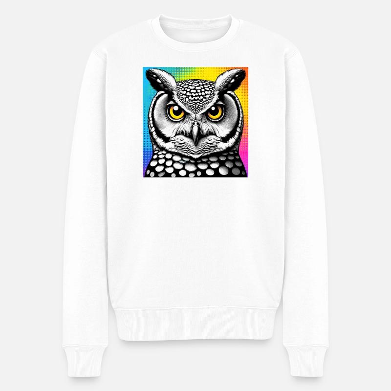 Eule - Männer Premium Bio Pullover - Weiß