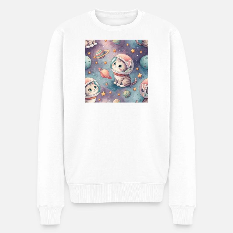 Kosmisches Kätzchen im Orbit - Männer Premium Bio Pullover - Weiß