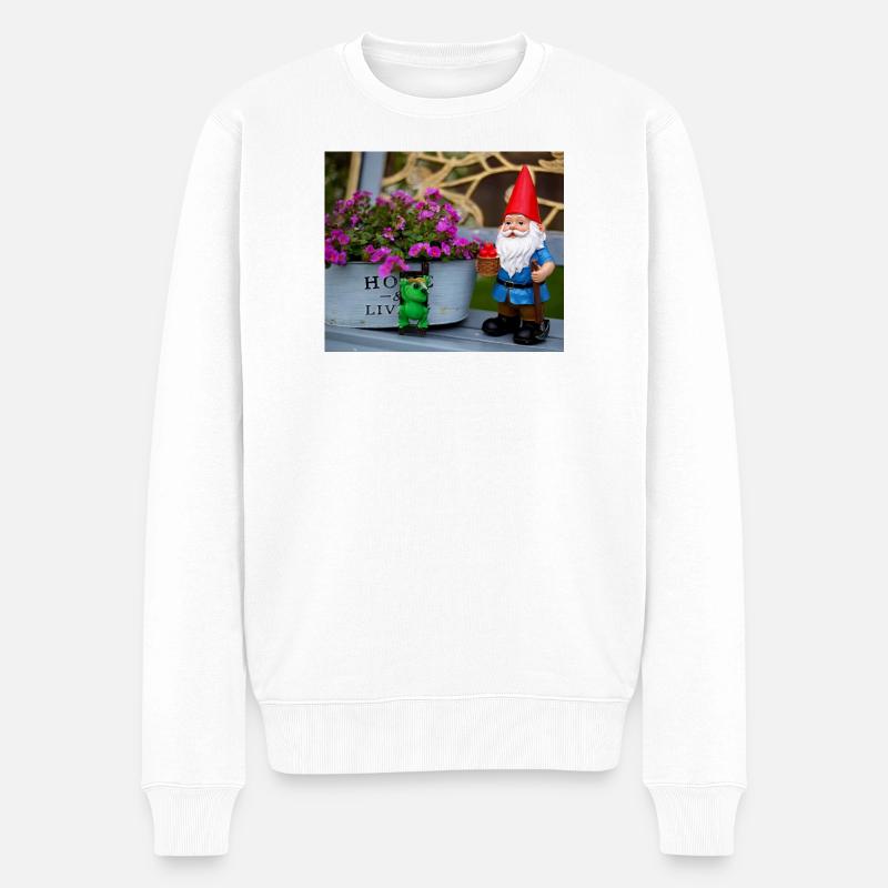 Garten Gnom und Froschmotiv - Männer Premium Bio Pullover - Weiß