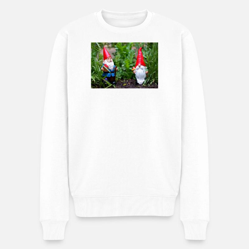 Gartenwichtel im Blumengarten - Männer Premium Bio Pullover - Weiß