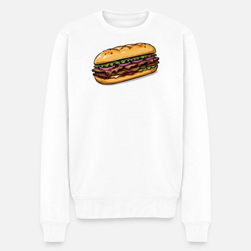Sandwich Illustration - Männer Premium Bio Pullover - Weiß