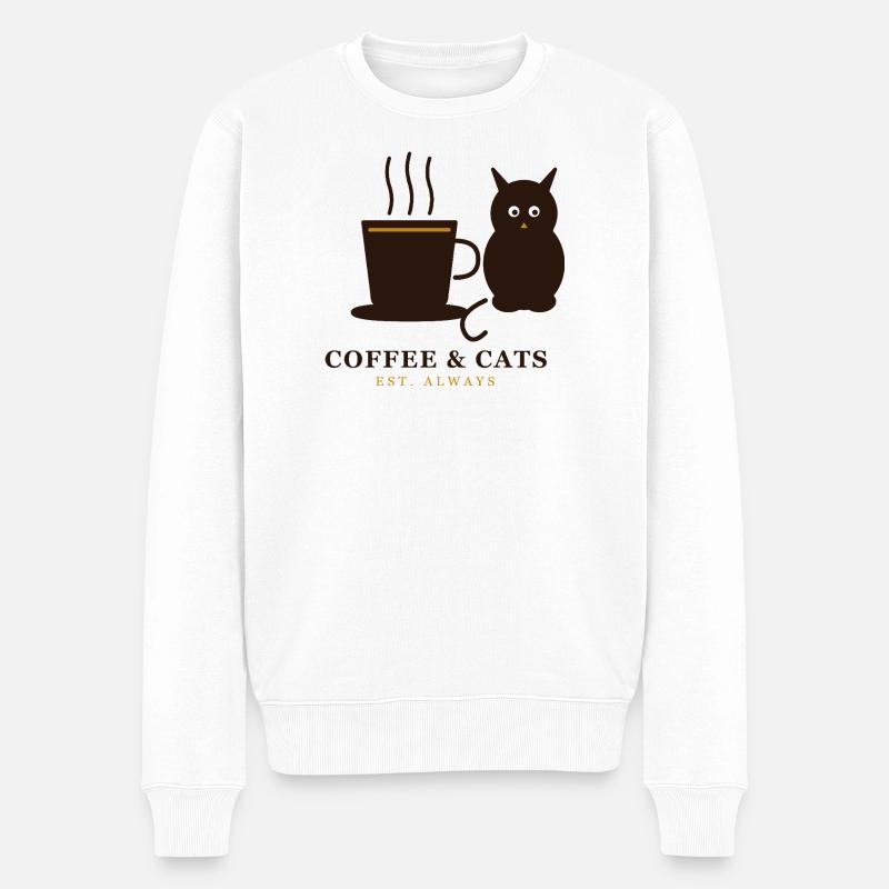 Coffee Cats Gemütliche Momente - Männer Premium Bio Pullover - Weiß