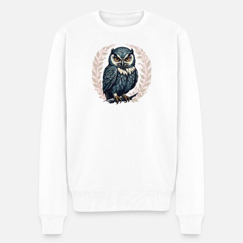 Mondnacht-Eule im Rosenkraß - Männer Premium Bio Pullover - Weiß