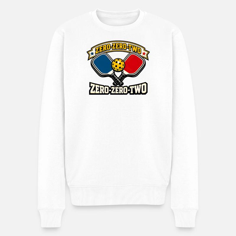 Zero-Zero-Two Paddle Ball Emblem - Men's Premium Organic Jumper - white
