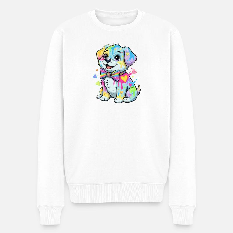 Bunter Welpe mit Regenbogenflecken - Männer Premium Bio Pullover - Weiß