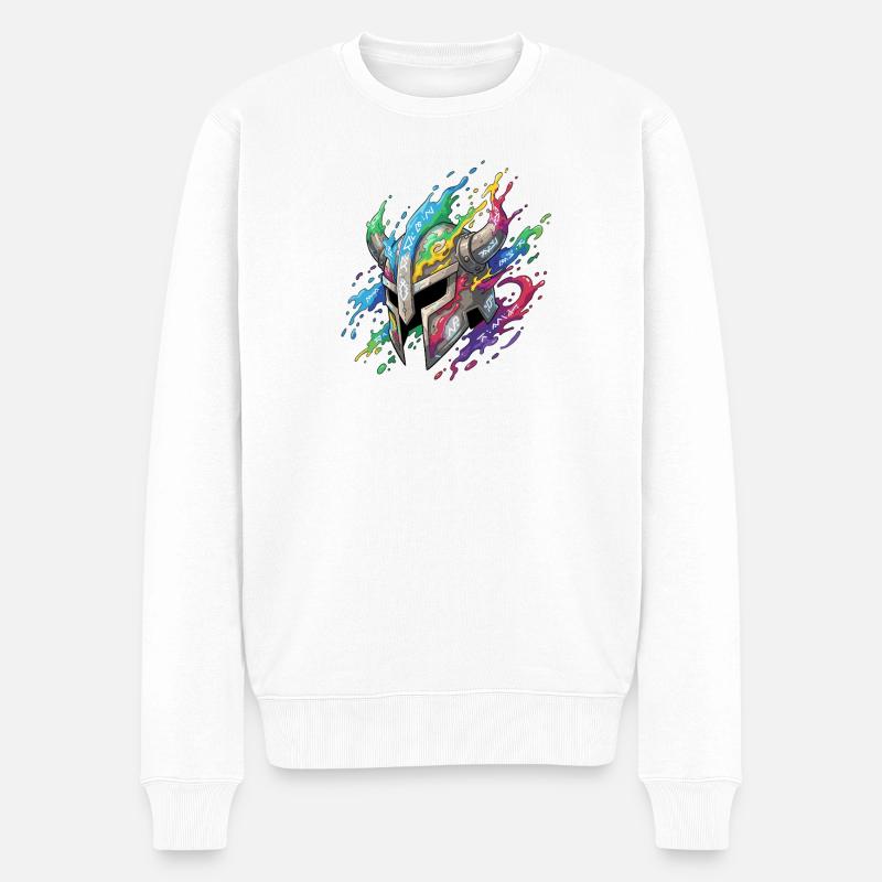Runenhelm im Regenbogenfeuer - Männer Premium Bio Pullover - Weiß