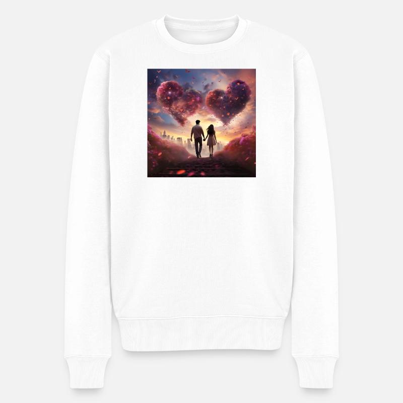 Herzwolke im Abendlicht - Männer Premium Bio Pullover - Weiß