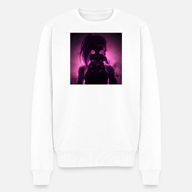 Neon-Gasmaske im Nachtlicht - Männer Premium Bio Pullover - Weiß