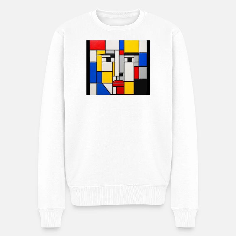 Mondrian-Gesichtsmosaik - Männer Premium Bio Pullover - Weiß