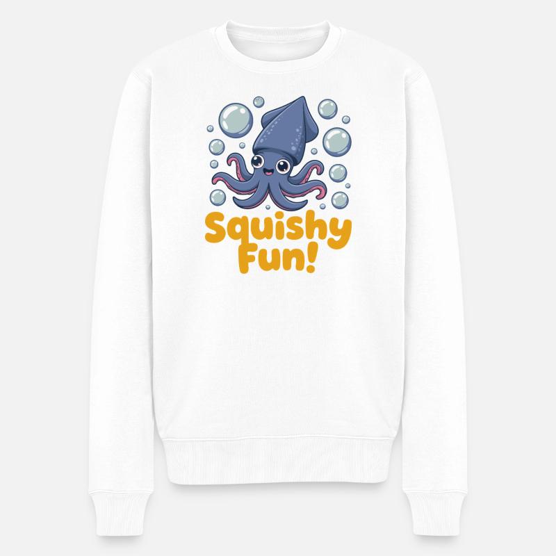 Weiche, lustige Tintenfisch-Illustration - Männer Premium Bio Pullover - Weiß