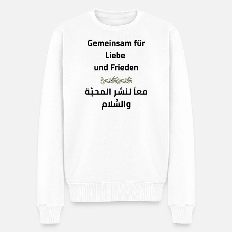 Frieden & Liebe: Gemeinsam - Männer Premium Bio Pullover - Weiß