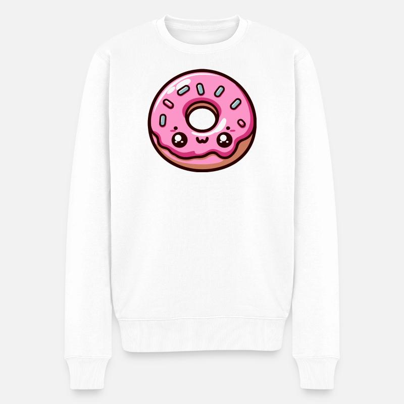 Kawaii Candy Pink Donut - Männer Premium Bio Pullover - Weiß