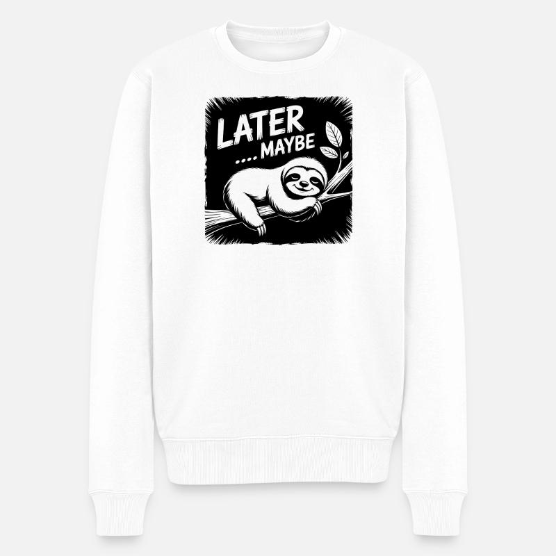 Lustiges Faultier - später vielleicht - Männer Premium Bio Pullover - Weiß