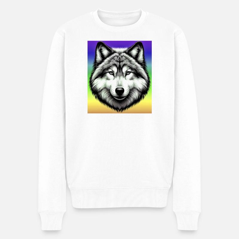 Wolf - Männer Premium Bio Pullover - Weiß