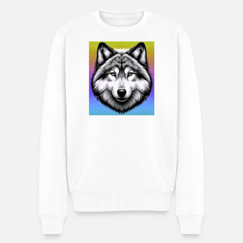 Wolf - Männer Premium Bio Pullover - Weiß