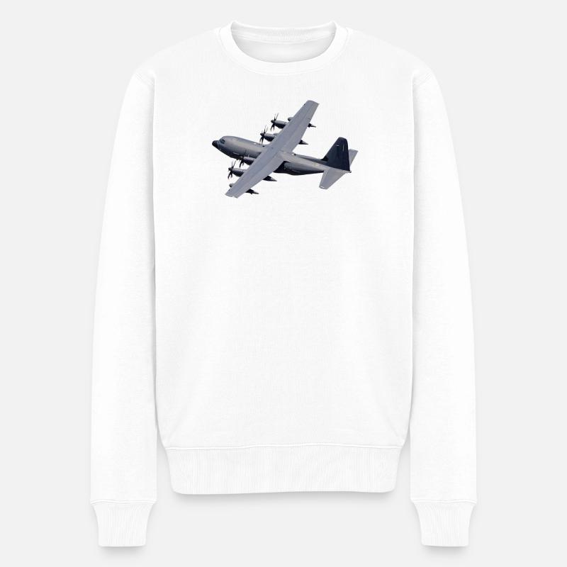 C-130 Grau Silhouette - Männer Premium Bio Pullover - Weiß