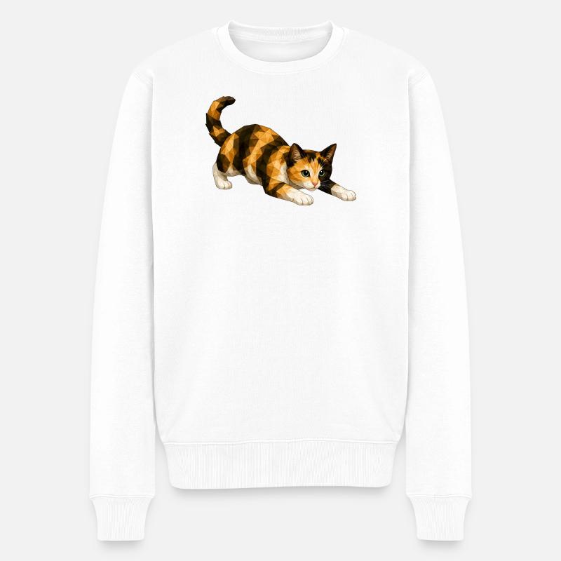 Emmi PolygonKatzenkunst - Männer Premium Bio Pullover - Weiß