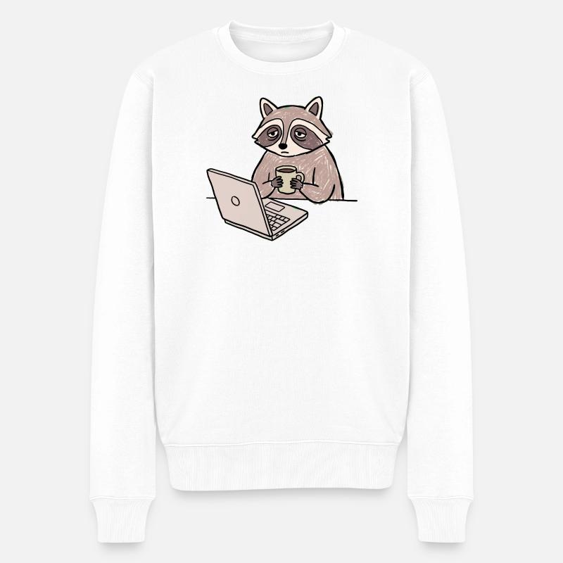 Müder Waschbär Kaffee & Laptop - Männer Premium Bio Pullover - Weiß