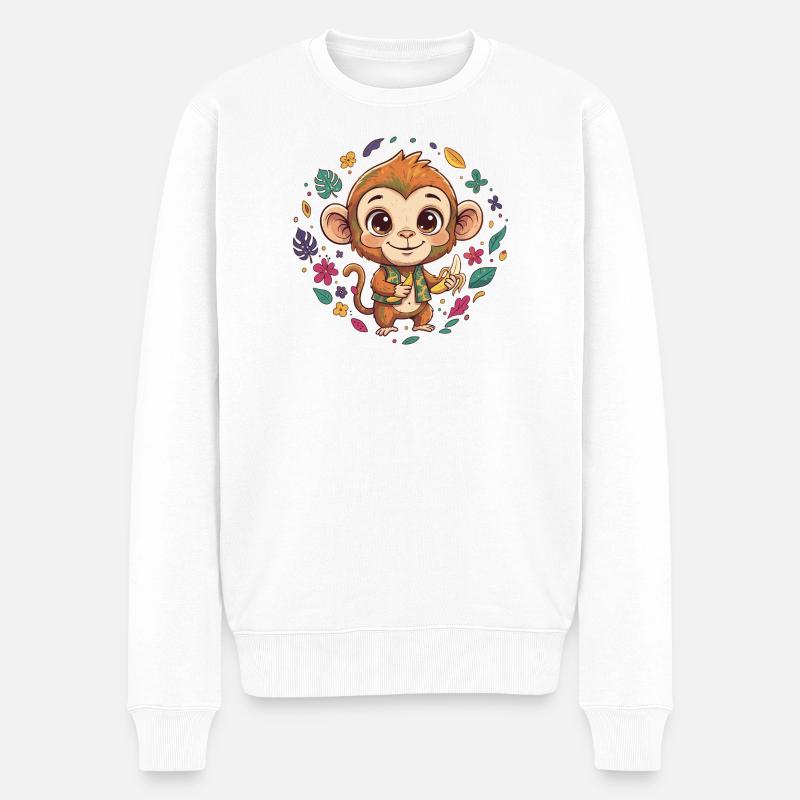 Singe tropical avec banane - Pull Premium bio Homme - blanc