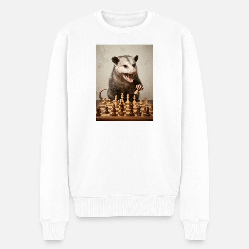 Opossum spielt Schach - Männer Premium Bio Pullover - Weiß