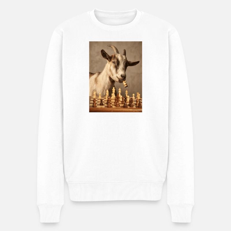 La chèvre jouant aux échecs - Pull Premium bio Homme - blanc