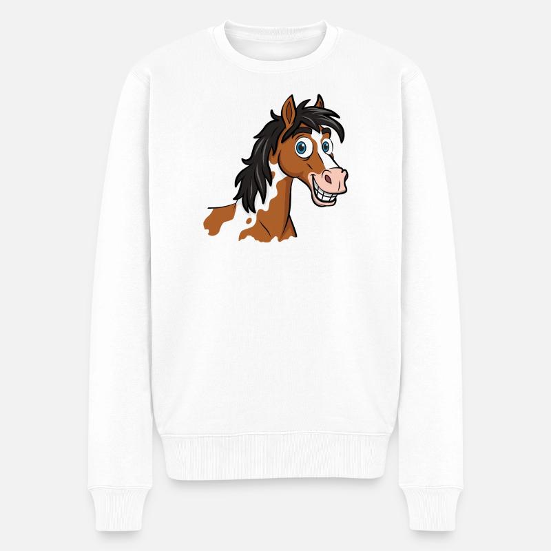 Eine Karikaturzeichnung eines lächelnden Abaco-Pferdes - Männer Premium Bio Pullover - Weiß