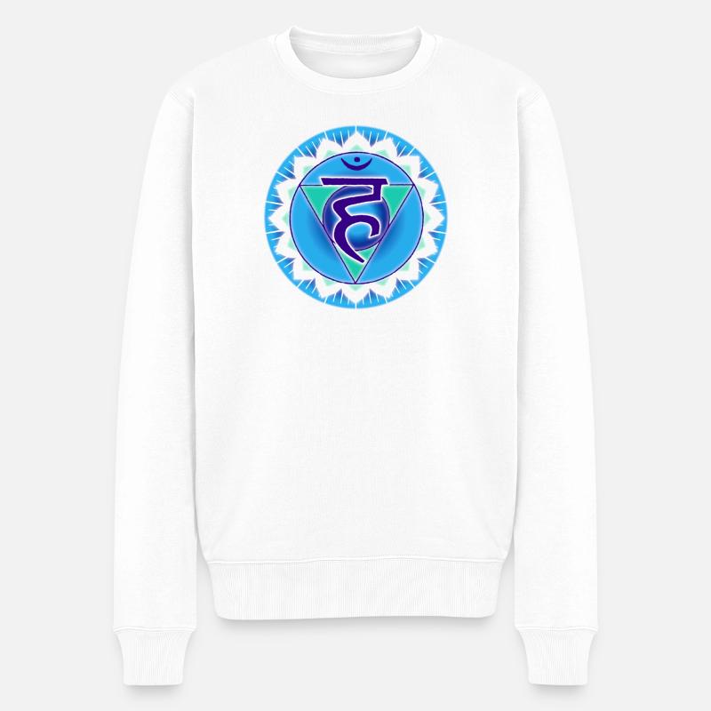 Halschakra Vishuddha - Männer Premium Bio Pullover - Weiß