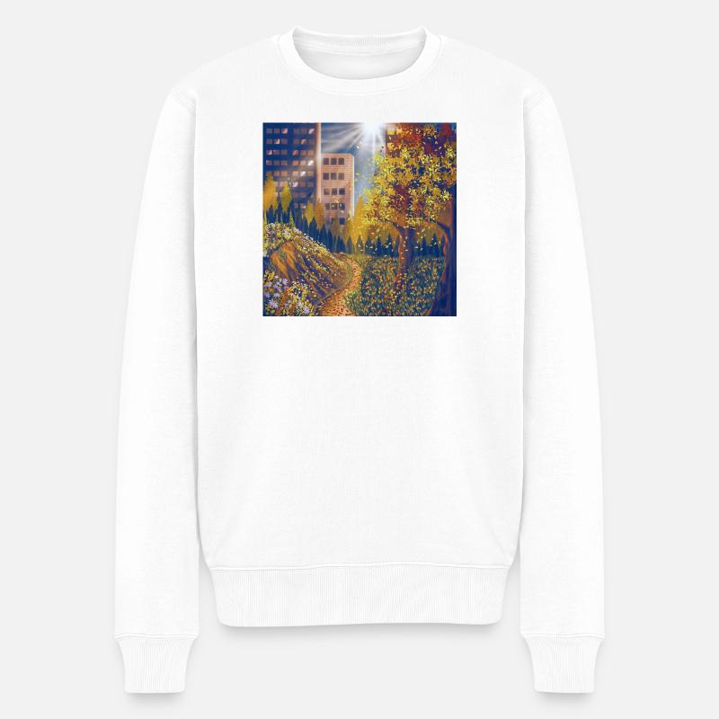 Herbstroute zwischen Stadt und Park - Männer Premium Bio Pullover - Weiß