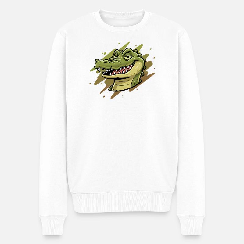 Krokodil Karikatur Kopf - Männer Premium Bio Pullover - Weiß