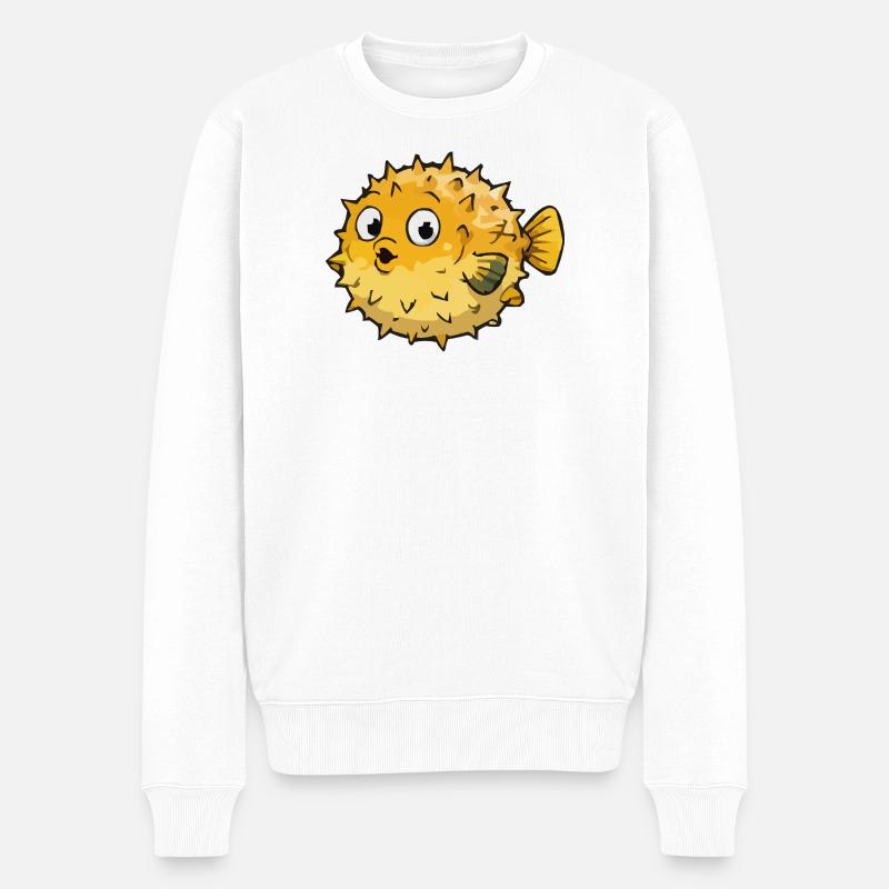 Dessin animé sphérique du poisson-globe - Pull Premium bio Homme - blanc