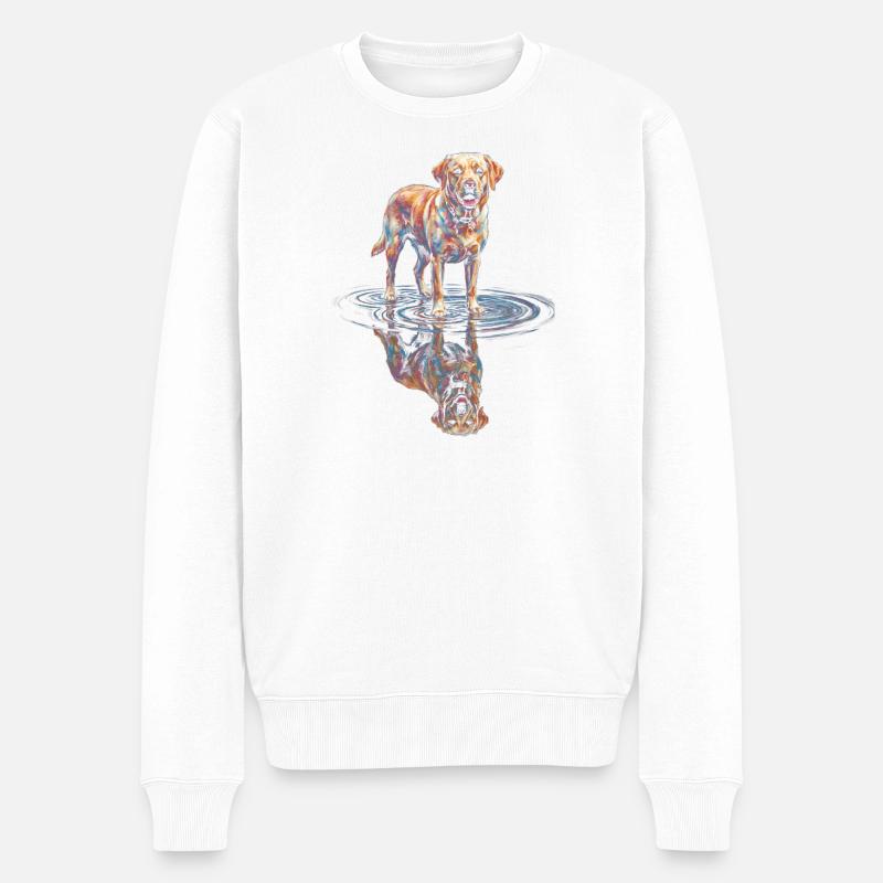 Labrador Retriever mit Wasserreflexion - Männer Premium Bio Pullover - Weiß