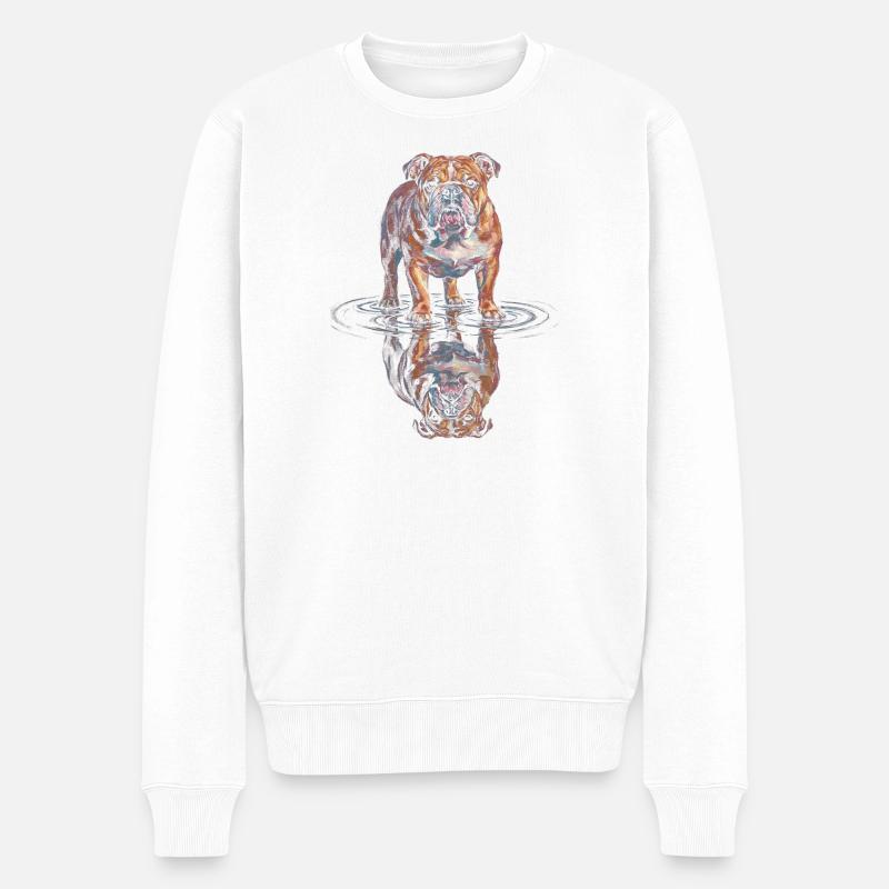 Bulldogge Wasserreflexion - Männer Premium Bio Pullover - Weiß