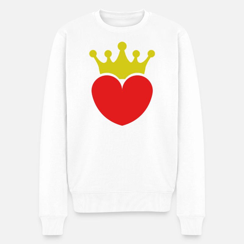 Herz mit Krone - Männer Premium Bio Pullover - Weiß