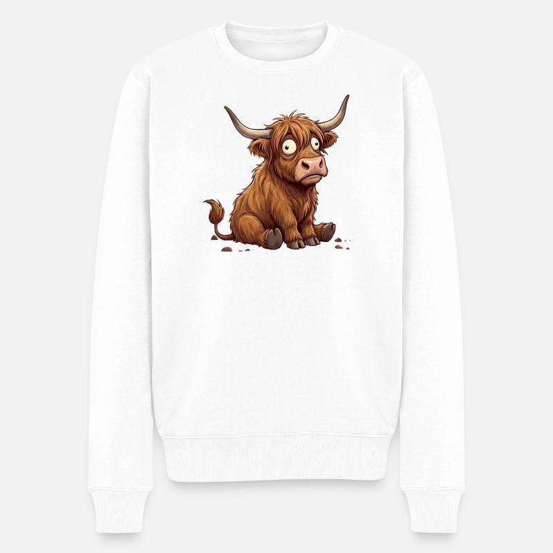Bovin Cartoon Ébahi Rustique - Pull Premium bio Homme - blanc