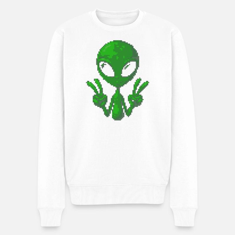 Pixel Alien Friedenszeichen - Männer Premium Bio Pullover - Weiß