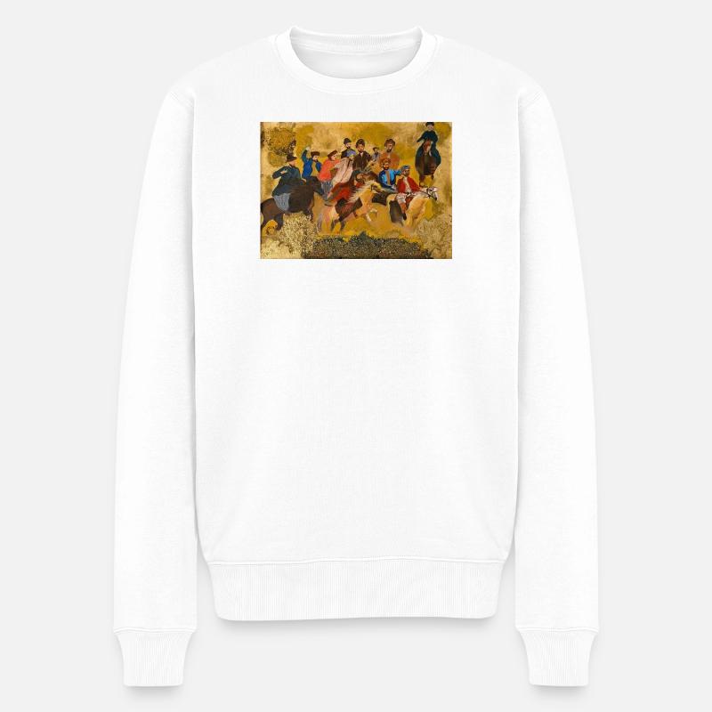 Buzkashi - Das traditionelle Reiterspiel - Männer Premium Bio Pullover - Weiß