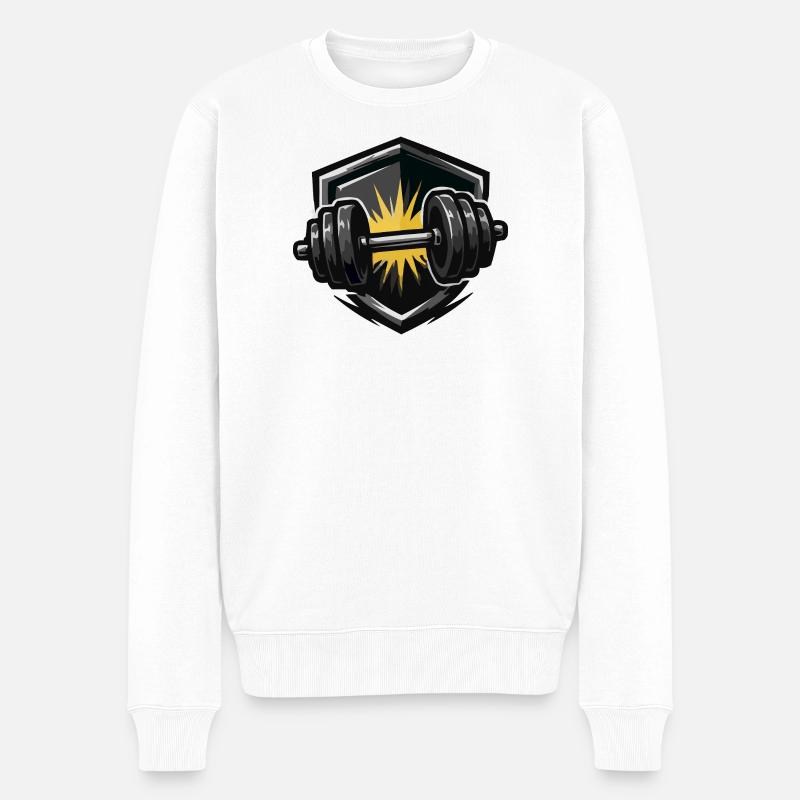 Kraft Schild Hantel Burst - Männer Premium Bio Pullover - Weiß