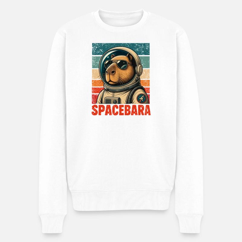  Spacebara Capybara Astronaut Weltraum Retro - Männer Premium Bio Pullover - Weiß
