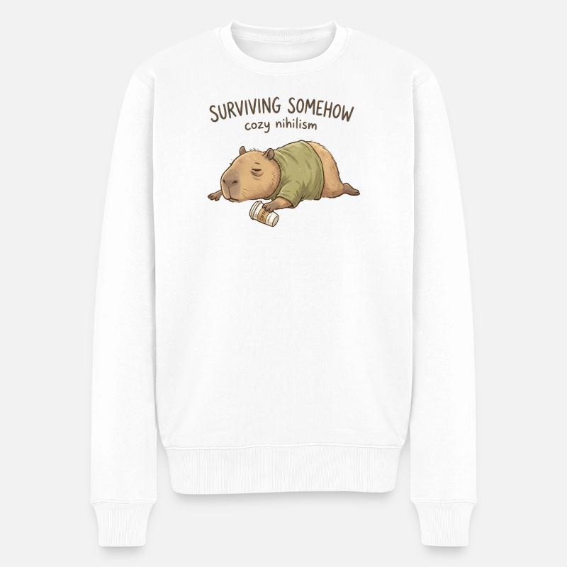 Cuddly Nihilism Capybara - Men's Premium Organic Jumper - white