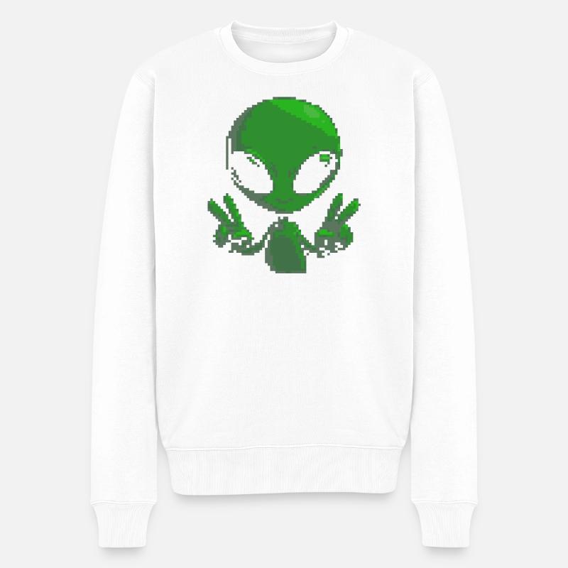 Pixel Alien Friedenszeichen - Männer Premium Bio Pullover - Weiß