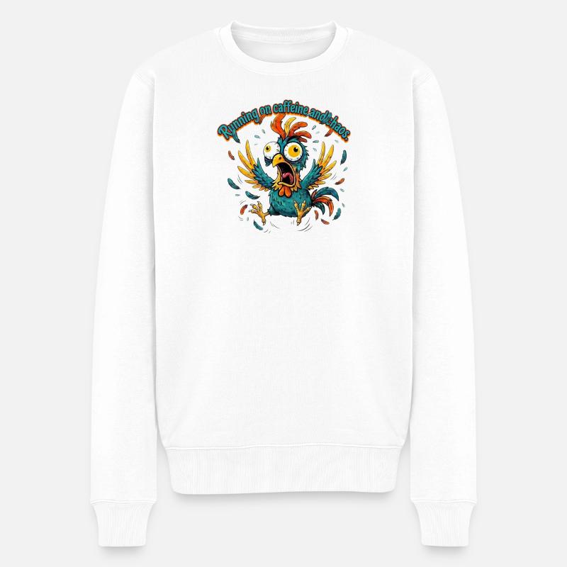 Kaffee und Chaos Hahn-Design - Männer Premium Bio Pullover - Weiß