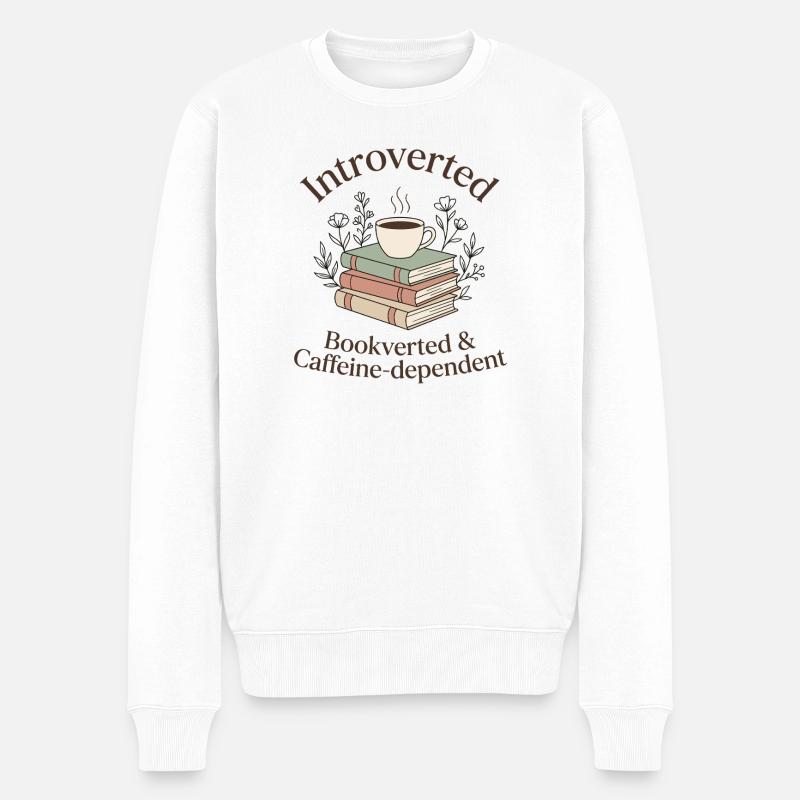 Introvertiert Bücher Kaffee Leseratte - Männer Premium Bio Pullover - Weiß