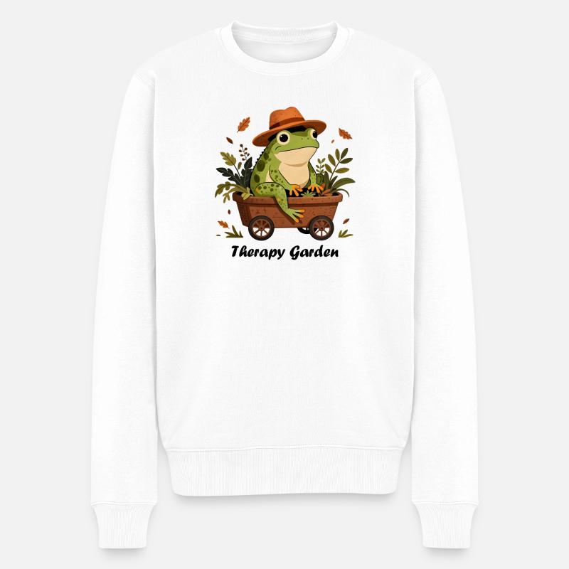 Grenouille jardinier, therapy garden - Pull Premium bio Homme - blanc