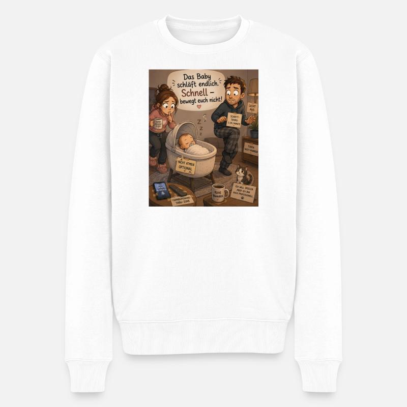 Baby schläft endlich – Chaos zu Hause - Männer Premium Bio Pullover - Weiß